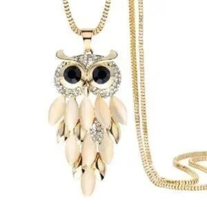 Owl Crystal Pendant Necklace Womens Fashion Long Gold Chain Accessory New